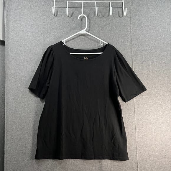 Belle By Kim Gravel Primabelle Knit Ruched Elbow Sleeve Top Black Large - Picture 1 of 8